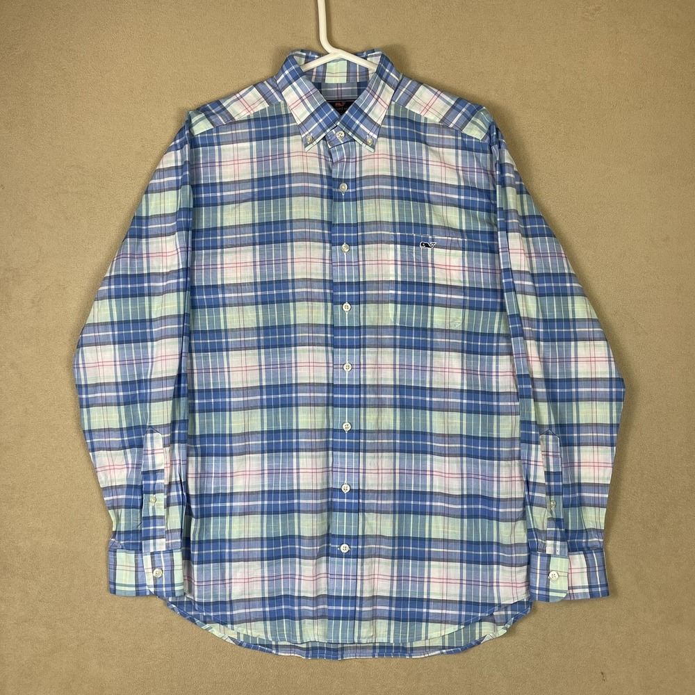 Vineyard Vines Shirt Mens L Classic Fit Tucker Blue Plaid Button-Down EUC